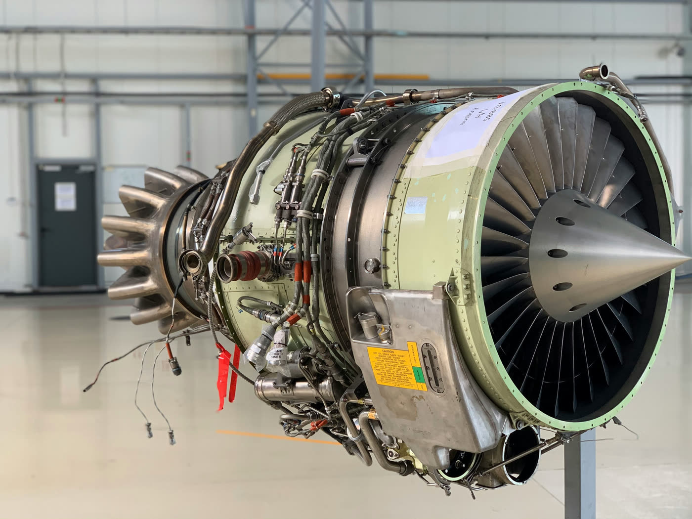 Aircraft engine in an aerospace maintenance facility